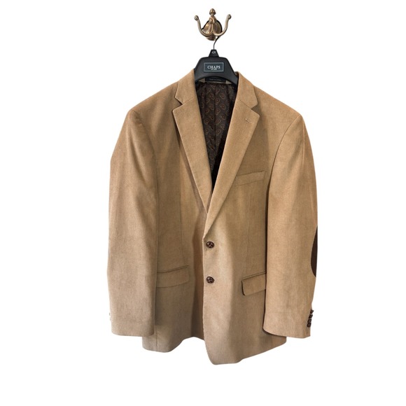 VTG Chaps 42R Corduroy Blazer Jacket Sport Coat Elbow Patch Brown Paisley Lining - Picture 1 of 9